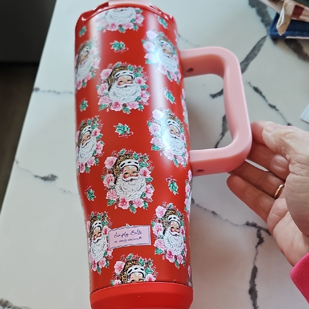 Simply Belle By Simply Southern Santa Claus Red Tumbler with Pink Handle/Straw